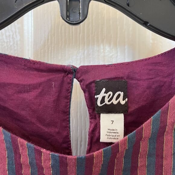 Tea Collection Purple Metallic Stripe Ruffle Dress Girls Size 7 - Picture 6 of 10